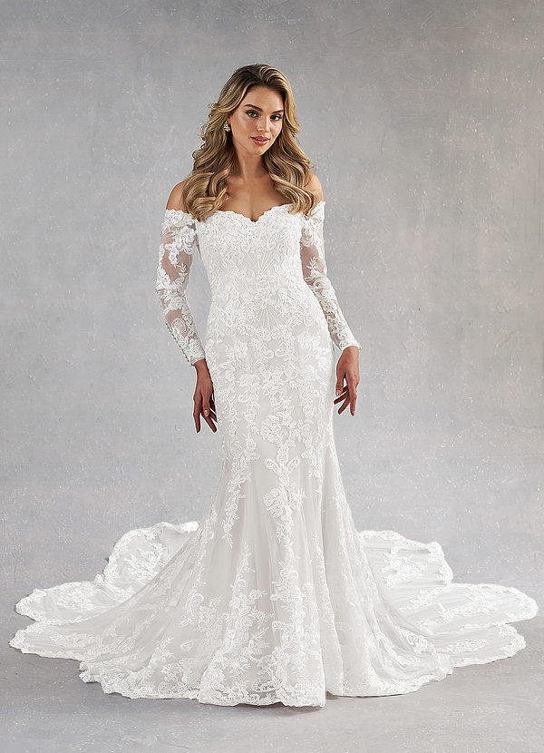 Azazie Empiria Wedding Dresses Diamond White Mermaid Sequins Tulle Dress image1