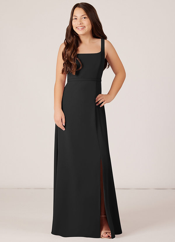 Azazie Renee Junior Black A-Line Side Slit Chiffon Dress image1