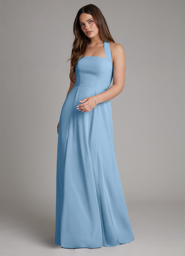 Azazie Irina Bridesmaid Dresses Steel Blue A-Line Pleated Chiffon Dress image1