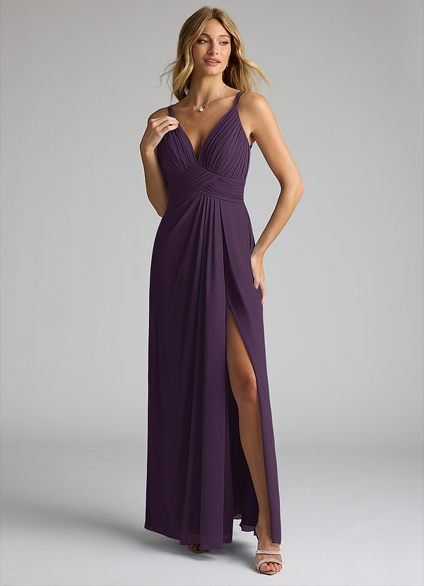 Azazie Maren Allure Bridesmaid Dresses Plum A-Line V-Neck Lace Chiffon Dress image1
