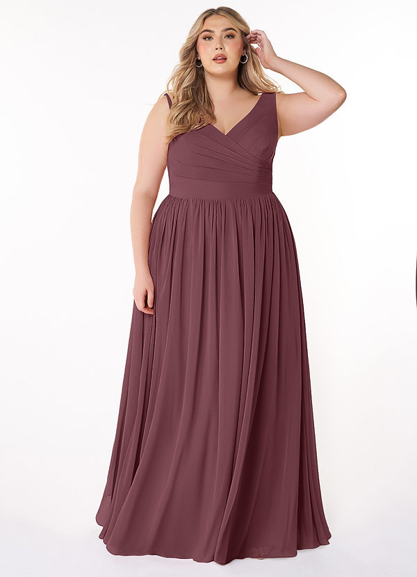 Azazie Keyla Brautjungfernkleider A-Linie V-Hals Gefaltet Chiffon Kleid Sangria image1