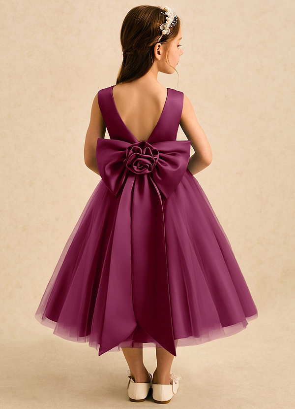 Azazie Bea Flower Girl Dresses Mulberry A-Line Bow Matte Satin Dress image1