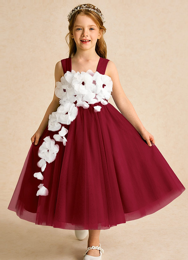 Azazie Dovey Flower Girl Dresses Burgundy Ball-Gown Bow Tulle Dress image1
