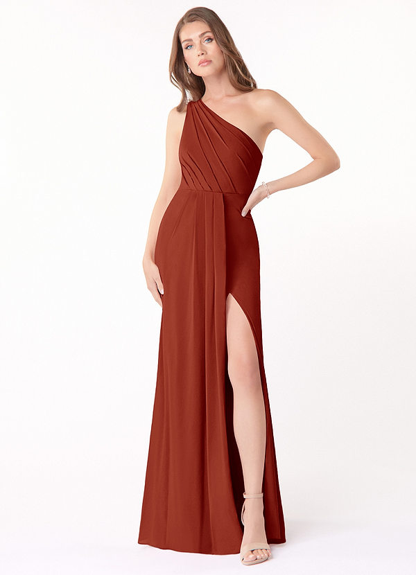 Azazie Madi Bridesmaid Dresses A-Line One Shoulder Stretch Chiffon Floor-Length Dress image1