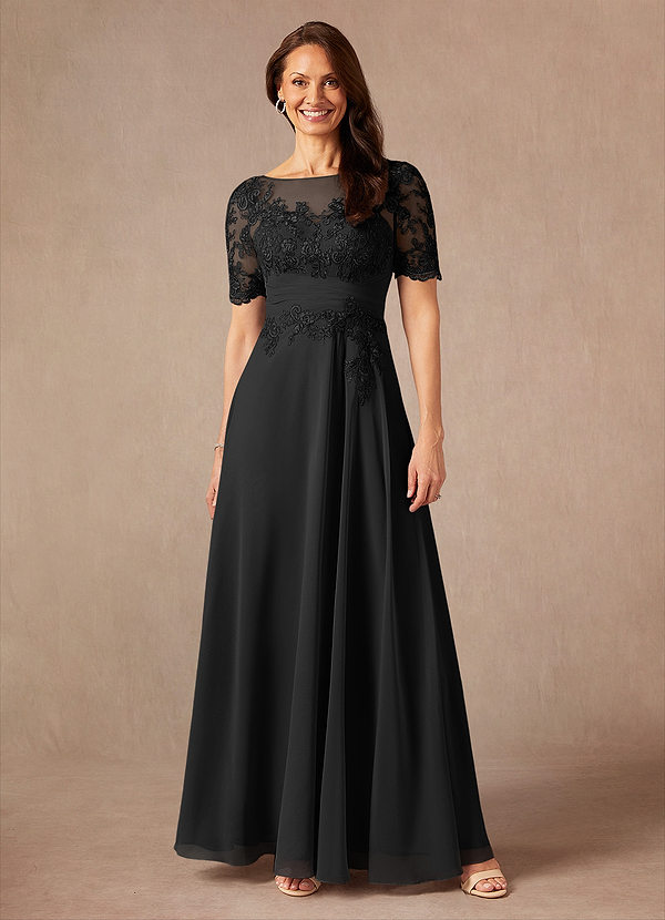 Azazie Raissa Mother of the Brides Dresses Black A-Line Lace Chiffon Dress image1