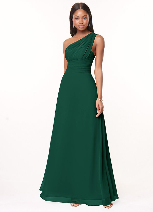 Azazie Ashley Bridesmaid Dresses Emerald A-Line Ruched Chiffon Dress image1