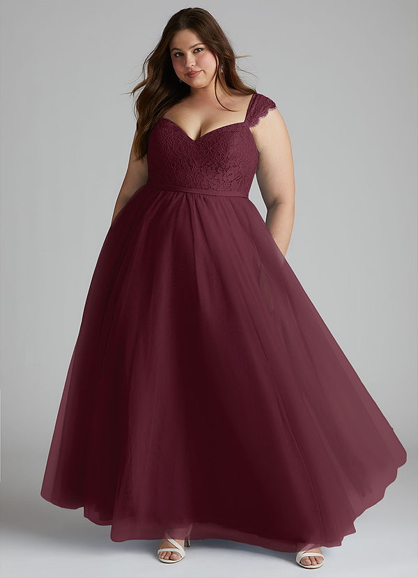 Azazie Luxi Bridesmaid Dresses Cabernet A-Line Pleated Tulle Dress image1