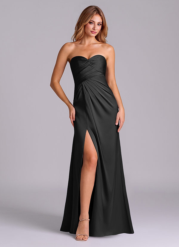 Azazie Sabrine Bruidsmeisjes Jurken Jurk van Stretch Satijn met A-Lijn Sweetheart Halslijn Zwart image1