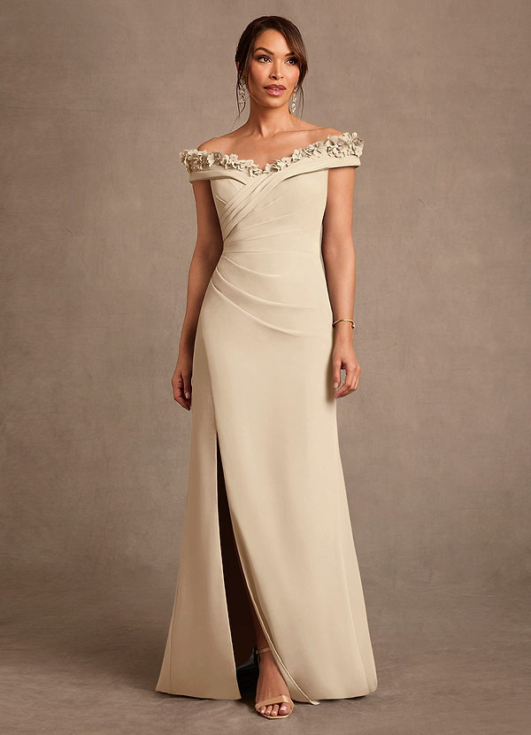 Azazie Jettie 신부의 어머니 드레스 쉬스 주름진 쉬폰 플로어 길이 드레스 image1