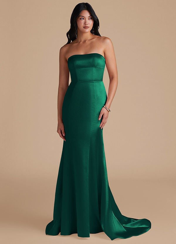 Azazie Aura Bridesmaid Dresses Emerald Mermaid Metallic Satin Convertible Dress image1