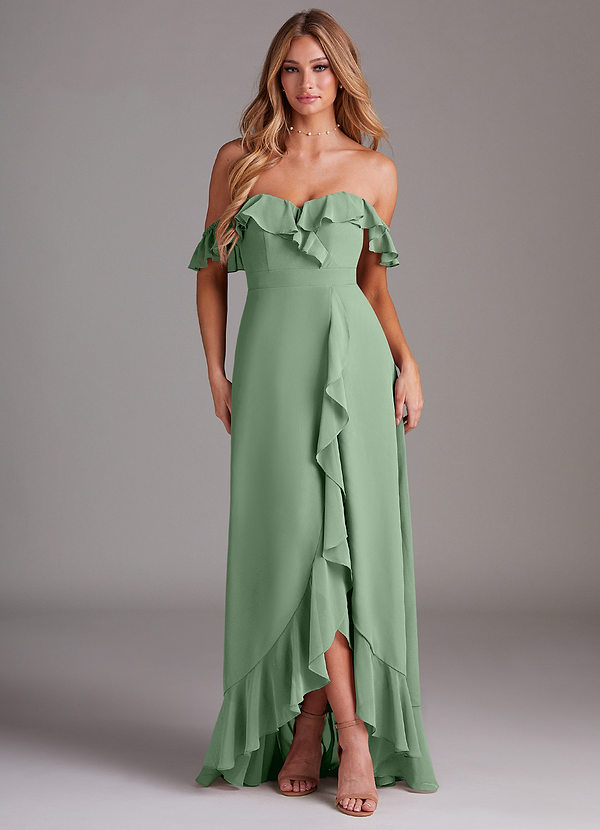 Azazie Lyra Bridesmaid Dresses Matcha A-Line Chiffon Convertible Dress image1