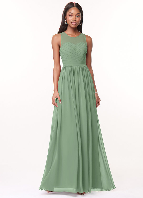 Azazie Nina Abiti da Damigella Abito A-Line in Chiffon Plissettato Matcha image1