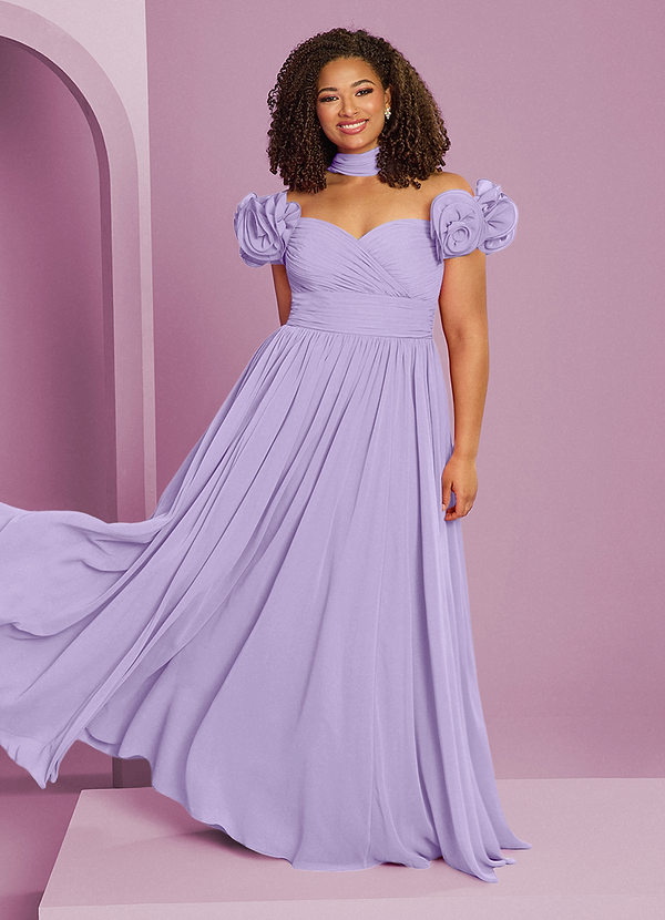 Barbie ♥ Azazie Bruidsmeisjes Jurken Converteerbaar Jurk van Chiffon met A-Lijn Off the Shoulder Lila image1