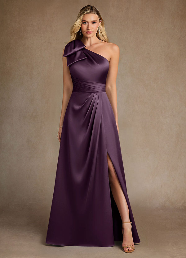 Azazie Easton Mother of the Brides Dresses Plum A-Line One Shoulder Stretch Satin Dress image1