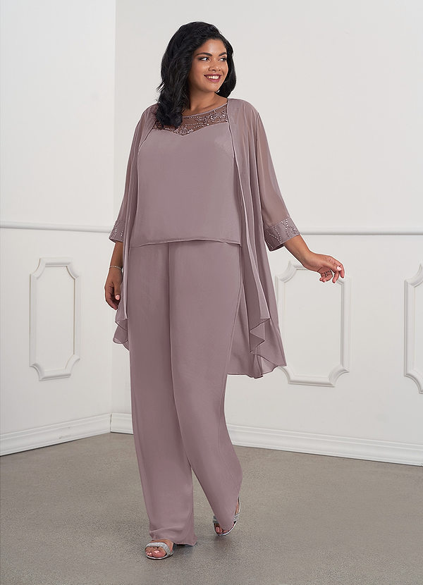 Azazie Maura Klänningar för brudens mor Klänning Jumpsuit/byxdräkt i Chiffong Paljetter Skymning image1