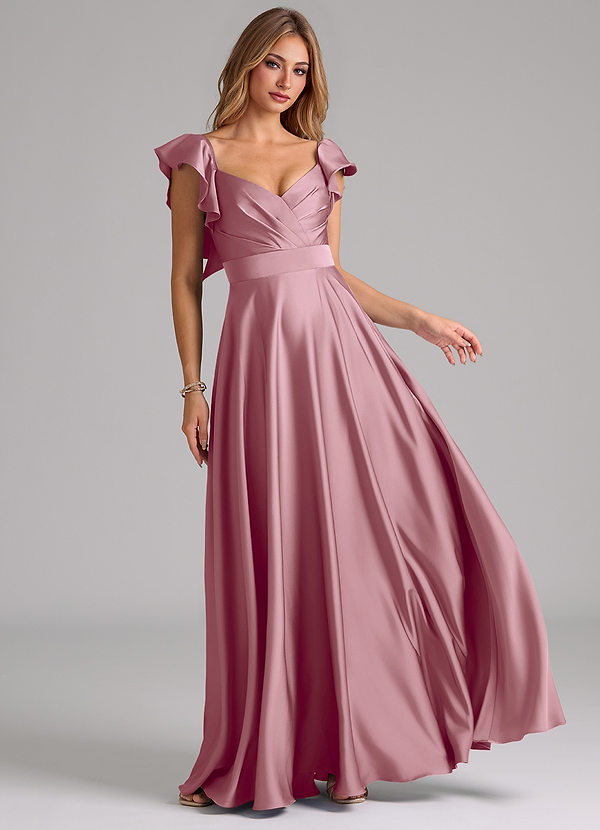 Azazie Leilani Bridesmaid Dresses Vintage Mauve A-Line Ruched Stretch Satin Dress image1