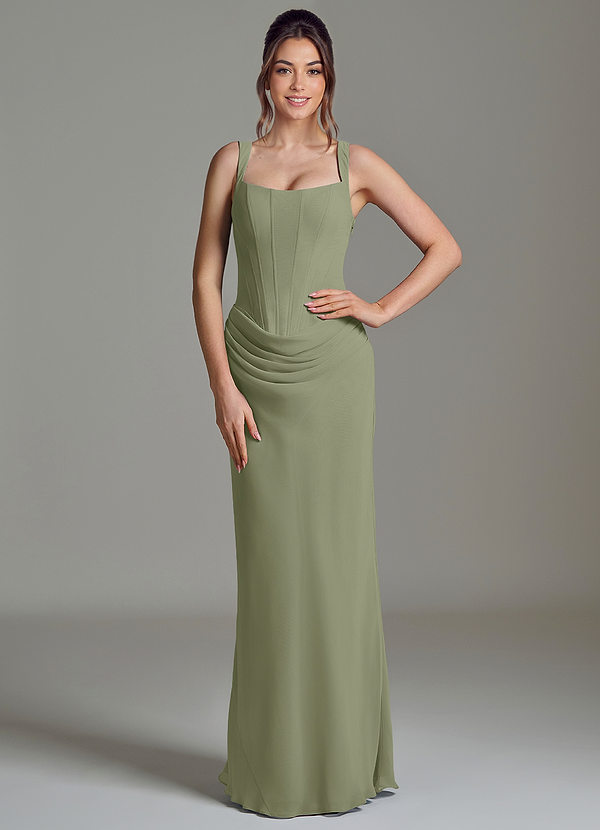 Azazie Niamh Bridesmaid Dresses Pistachio Mermaid Corset Chiffon Dress image1