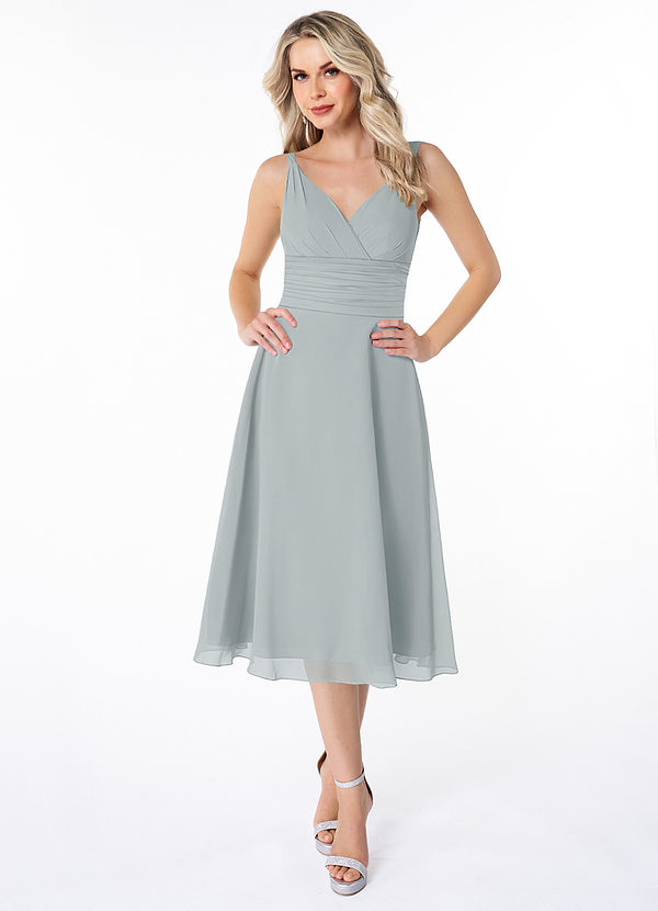 Azazie Jayla Bridesmaid Dresses A-Line Ruched Chiffon Tea-Length Dress image1