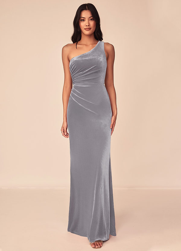 Azazie Argan Bridesmaid Dresses French Lilac A-Line One Shoulder Pleated Velvet Dress image1