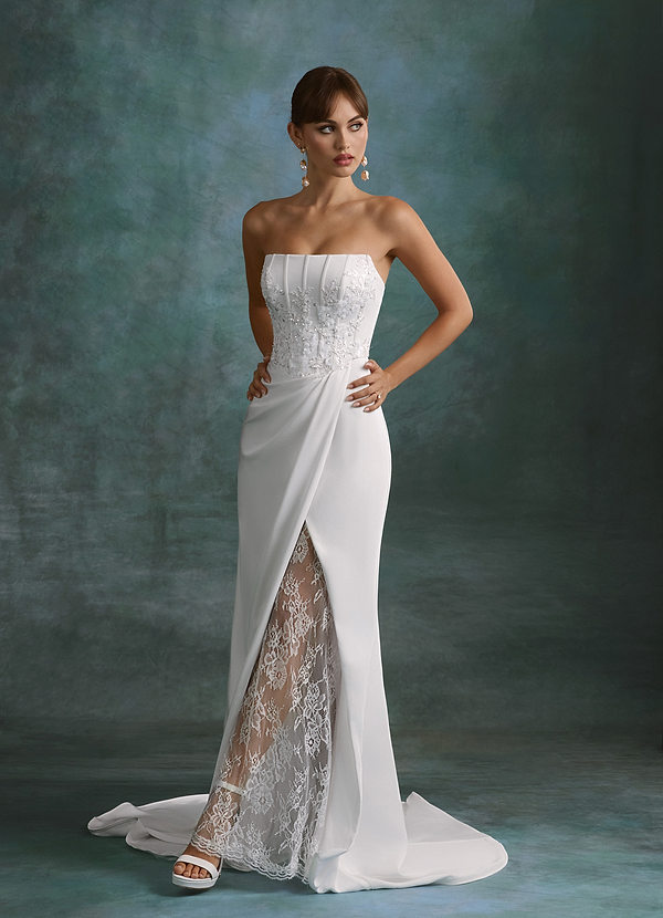 Shera Wedding Dresses Diamond White A-Line Strapless Crepe Back Satin Dress image1