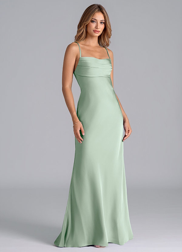 Azazie Seema Morsiusneitojen mekot Mrenneito Korsetti Joustava satiini Lattian pituus Pukeutua image1