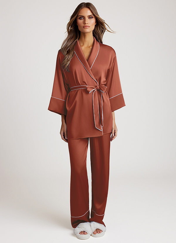 front Auburn Satin Trim Pajama Set