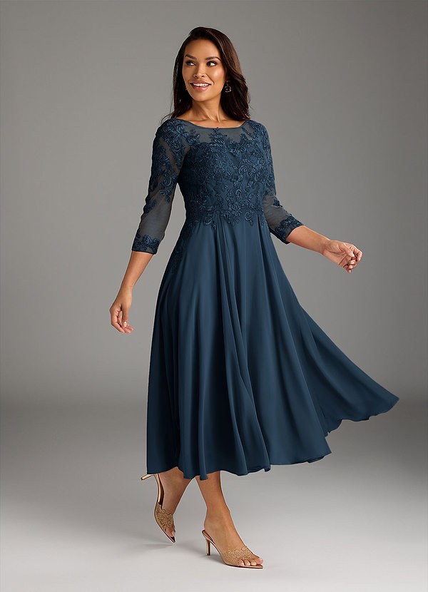 Azazie Marge Mother of the Brides Dresses Dark Navy A-Line Scoop Lace Chiffon Dress image1