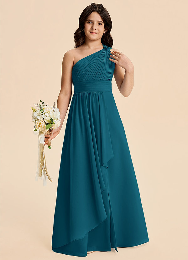 Azazie Skye Junior A-Linie Plissee Chiffon Kleid Tintenblau image1