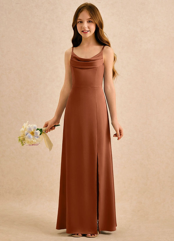 Azazie Shira Girls Formal Flower Girl Dresses Copper A-Line Pleated Stretch Satin Dress image1