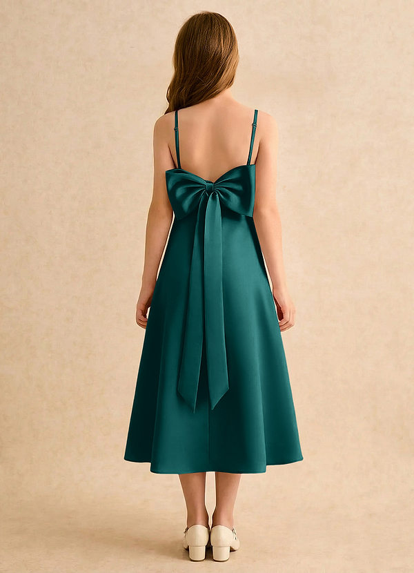 Azazie Jaella Girls Formal Sukienki dla dziewczynek sypiących kwiaty Linia A Pofałdowany Matowy satynowy Długość herbaty Sukienka image1