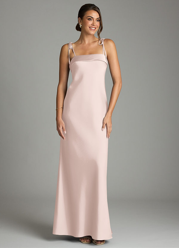 Azazie Ellia Brautjungfernkleider Etui Schleifen Stretch-Satin Kleid Zartrosa image1