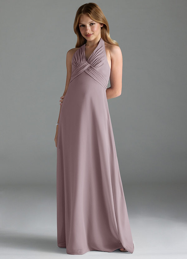 Azazie Tessie Junior A-Linie Plissee Chiffon Kleid Dämmerung image1