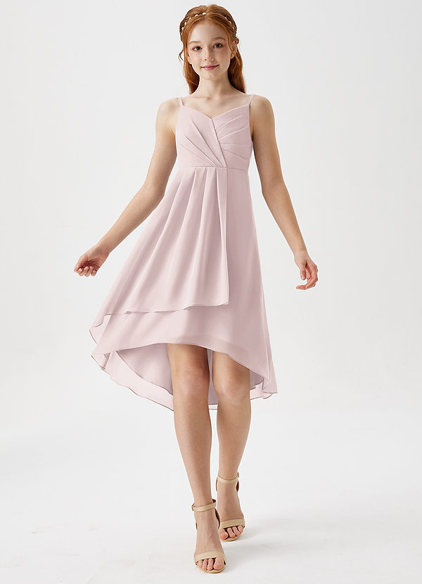 Azazie Mariam Junior Blushing Pink A-Line Pleated Chiffon Dress image1