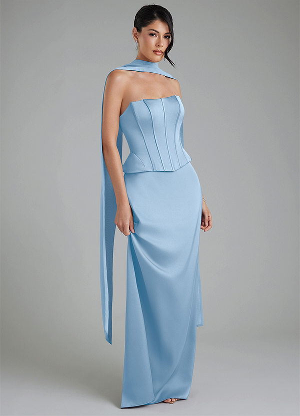 Azazie River Bridesmaid Dresses Powder Blue Sheath Corset Stretch Satin Convertible Dress image1