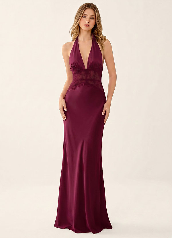Prudentiana Merlot Satin Lace Summer Dress image1