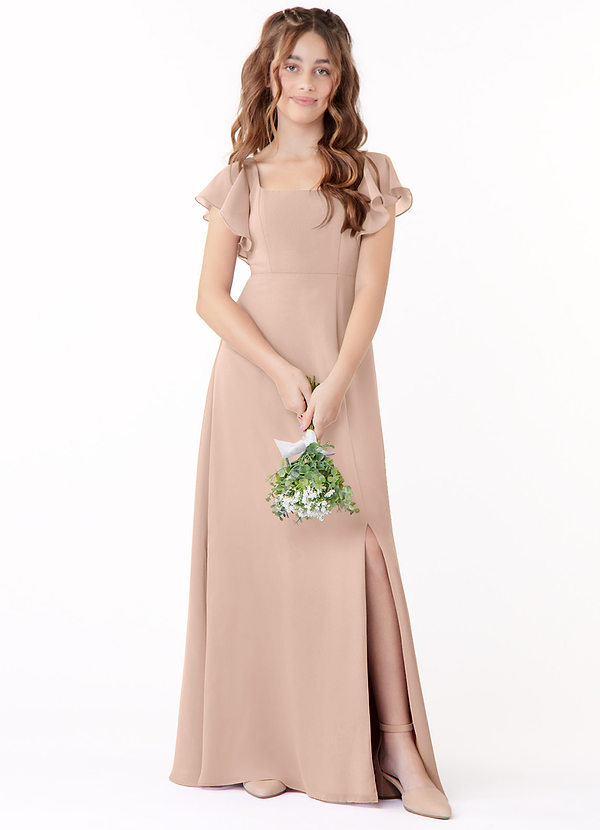 Azazie Bondi Junior English Rose A-Line Bow Chiffon Dress image1