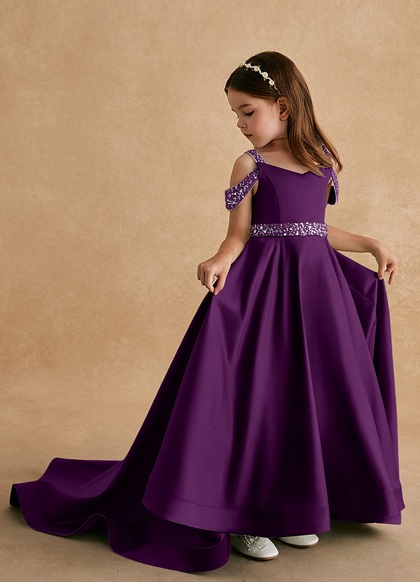 Azazie Jodi Vestidos de Niña de Flores Vestido de Uva de Satin Mate de Corte En A image1