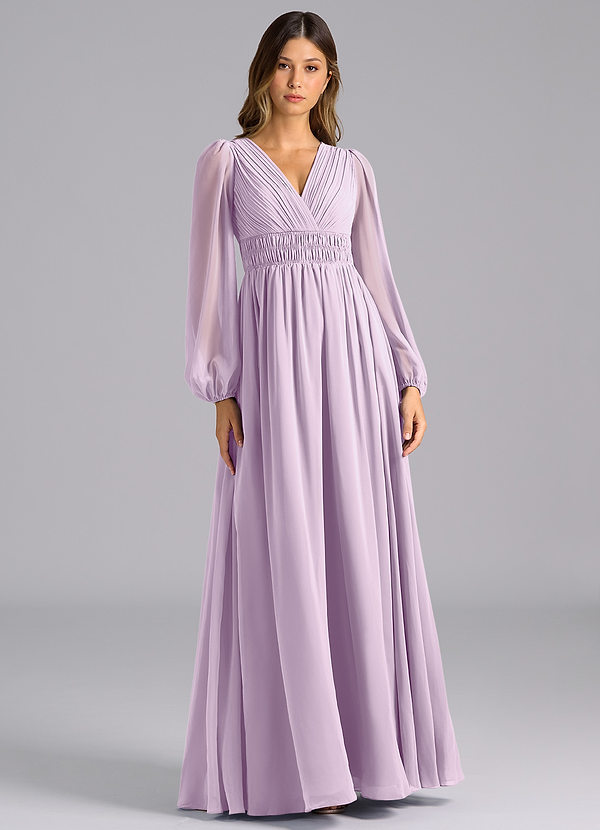 Azazie Palerma Bruidsmeisjes Jurken Jurk van Chiffon met A-Lijn Lange mouw Frosted Lila image1
