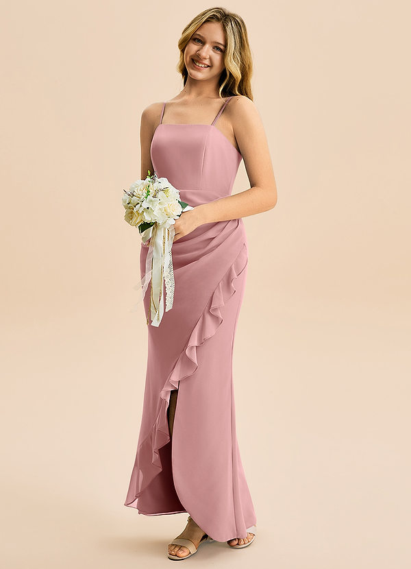 Azazie Buzzy Junior Dusty Rose Sheath Pleated Chiffon Dress image1