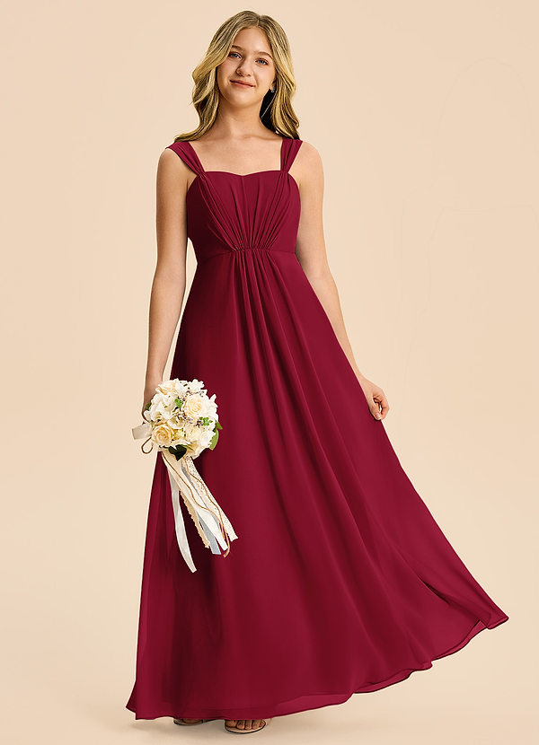 Azazie Elsie Junior Burgundy A-Line Sweetheart Neckline Chiffon Dress image1