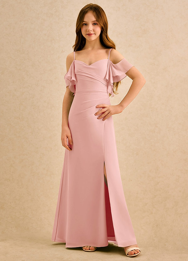 Azazie Pippy Girls Formal Sukienki dla dziewczynek sypiących kwiaty Linia A Dekolt w kształcie serca Szyfon Długość podłogi Sukienka image1