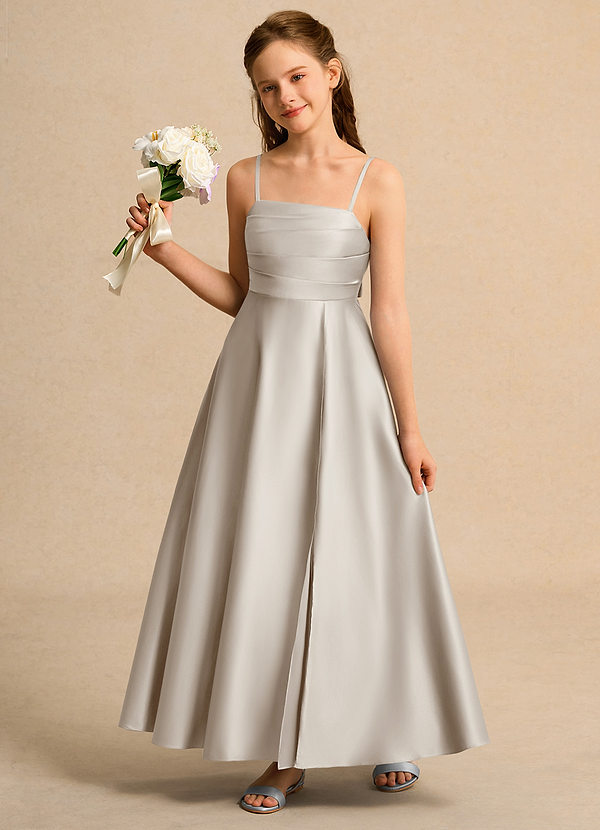 Azazie Pebbles Junior Formal Bloemenmeisjes Jurken A-Lijn Jurk van Mat Satijn Geplooid Vorst image1