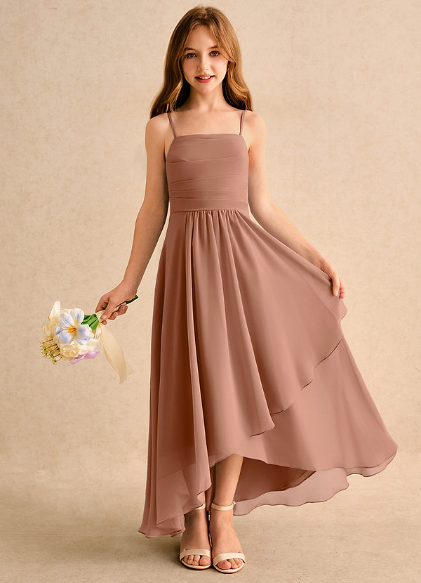 Azazie Twilight Dance Girls Formal Flower Girl Dresses Bronzer A-Line Pleated Chiffon Dress image1