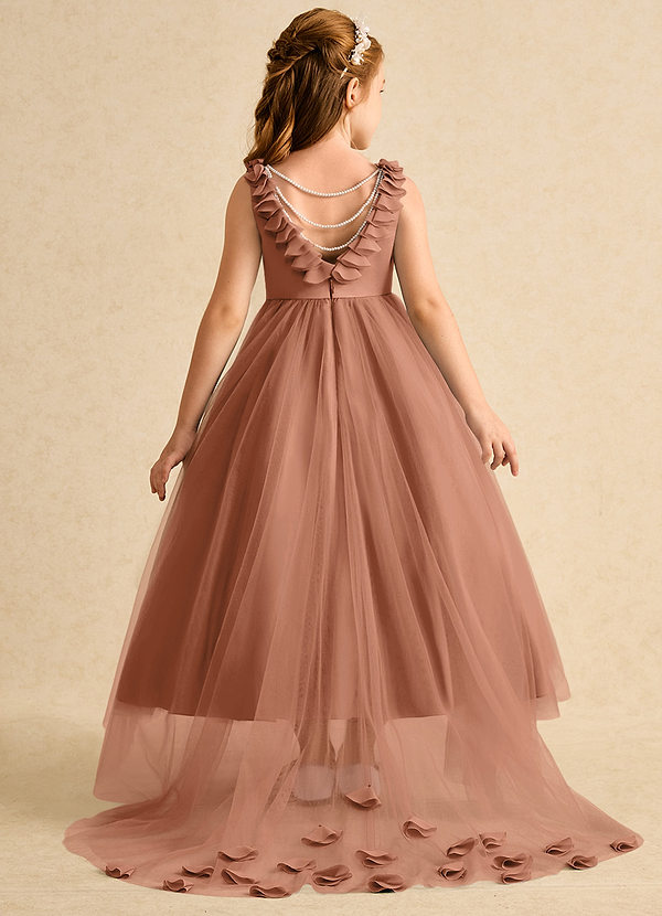 Azazie Lorita Robes de Fillette d'Honneur Robe Trapèze en Tulle Perlé Bronze image1