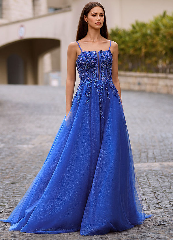 Veila Royal Blue Applique Tulle Prom Dress image1