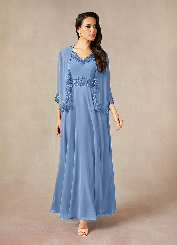 Azazie Devana Mother of the Brides Dresses Steel Blue A-Line Sequins Chiffon Dress image1