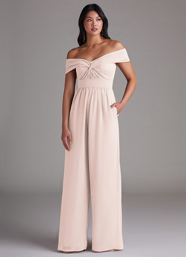 Azazie Lamara Robes Demoiselle d'honneur Combinaison Convertible en Mousseline de soie Épaule décolletée Rose Pétale image1