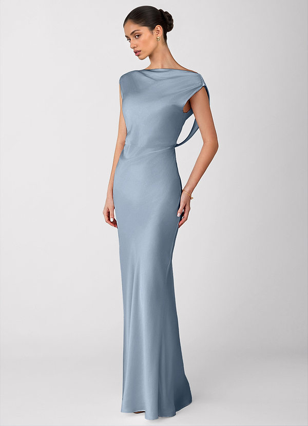Liora Dusty Blue Luminous Satin Maxi Dress image1