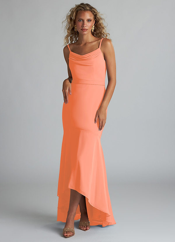 Azazie Summer Bruidsmeisjes Jurken Jurk van Chiffon met Zeemeermin Schop cowl Zonsondergang image1