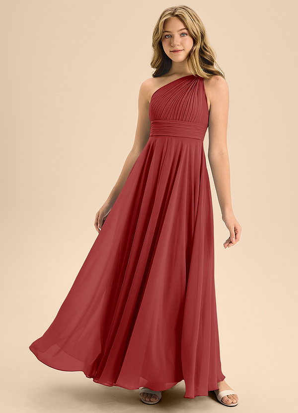 Azazie Charlize Junior Vestido de Óxido de Gasa de Corte En A con Plisado image1